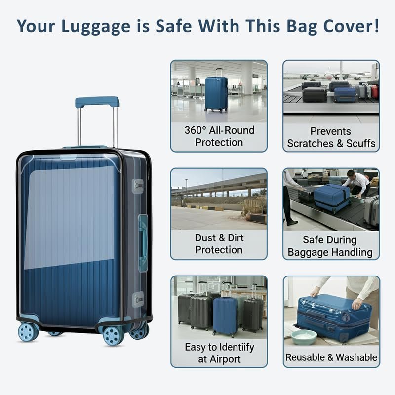 61jszf56ell Waterproof Trolley Bag Cover Set of 3/Zippered Clear PVC Transparent Suitcase Cover/Luggage Cover/Traveling Bags Cover/Trolly Bag Cover/Travel Cabin Bag Cover/Suit case Covers