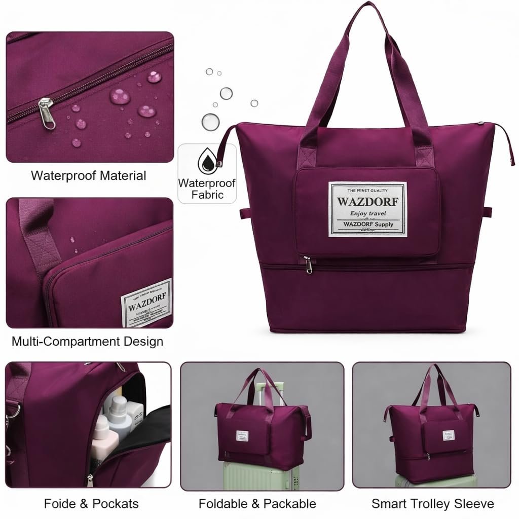 61jcpfapsdl. sl1024 Wazdorf Nylon 41 Liter Expandable Travel Bags for Women, Duffle Bags for Women Luggage, Foldable Vanity Traveling Bag, Waterproof Hand Bag for Ladies Personal Items