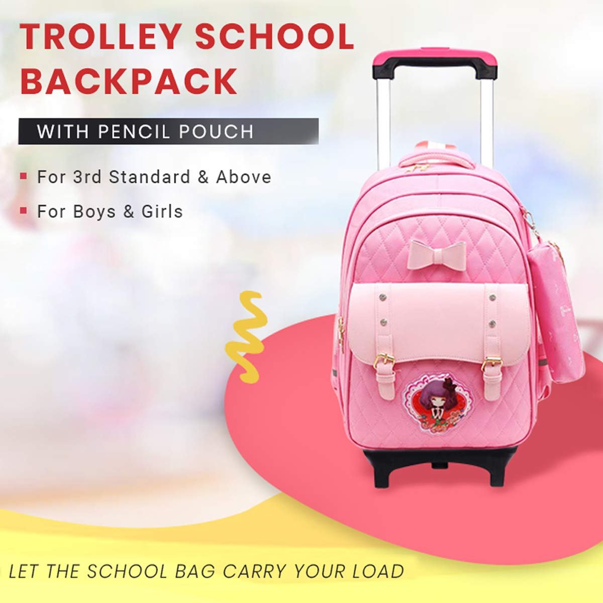 61ng aerpll. sl1200 Tinytot Hello Kitty Printed Design School Bag 26 Litre, Stylish & Trendy Water Resistant High Storage School Collage Travel Backpack for Boys & Girl, 18 Inch with Trolley