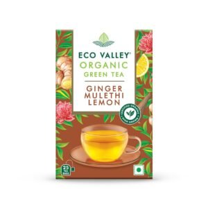 Eco Valley Organic Green Tea - Ginger Mulethi Lemon - 25 Tea Bags | Boost Energy, Helps Burn Body Fat, Low Calories | Grown In Nilgiris | Rich in Antioxidants | 50 grams, Pack of 1