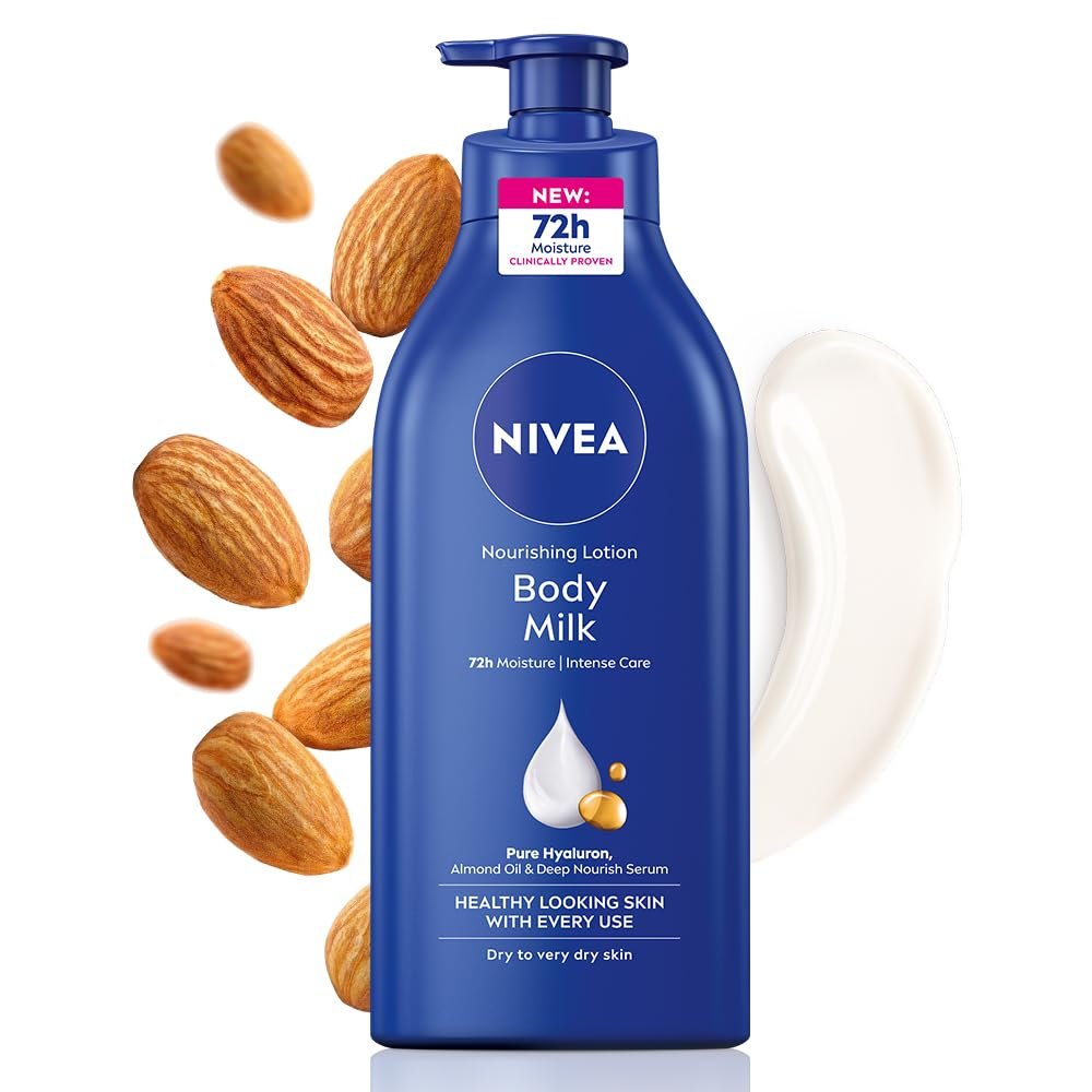 NIVEA Nourishing Body Milk 600ml Body Lotion with Hyaluronic Acid | 72Hr Hydration | Deep Moisture Care for Very Dry Skin | Enriched with Almond Oil | Smooth, Radiant & Healthy Looking Skin Care NIVEA Nourishing Body Milk 600ml Body Lotion with Hyaluronic Acid | 72Hr Hydration | Deep Moisture Care for Very Dry Skin | Enriched with Almond Oil | Smooth, Radiant & Healthy Looking Skin Care