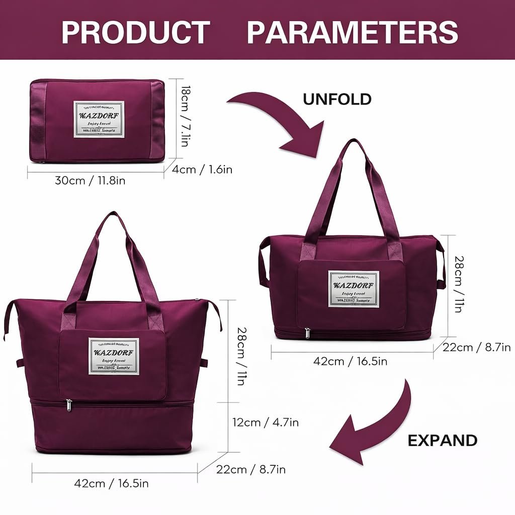 61pqggodijl. sl1024 Wazdorf Nylon 41 Liter Expandable Travel Bags for Women, Duffle Bags for Women Luggage, Foldable Vanity Traveling Bag, Waterproof Hand Bag for Ladies Personal Items