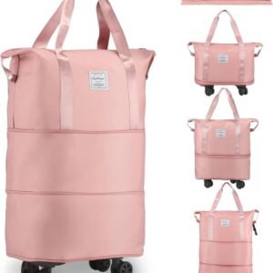 Travel Bag with Wheels – Foldable Rolling Tote, Lightweight Waterproof Carry-On Duffel, Large Capacity Folding Trolley for Shopping, Sports, Travel, and More (Travel Trolley Bag)