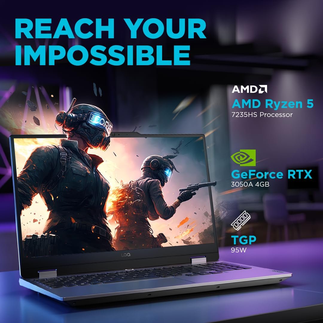 61uickdeqvl. sl1080 Lenovo LOQ AMD Ryzen 5 7235HS | NVIDIA RTX 3050A 4GB (16GB RAM/512GB SSD/144Hz Refresh Rate/15.6 (39.6cm)/Windows 11/Office Home 2024/3 Mon. Game Pass/Grey/2.4Kg), 83JC00LSIN AI Gaming Laptop