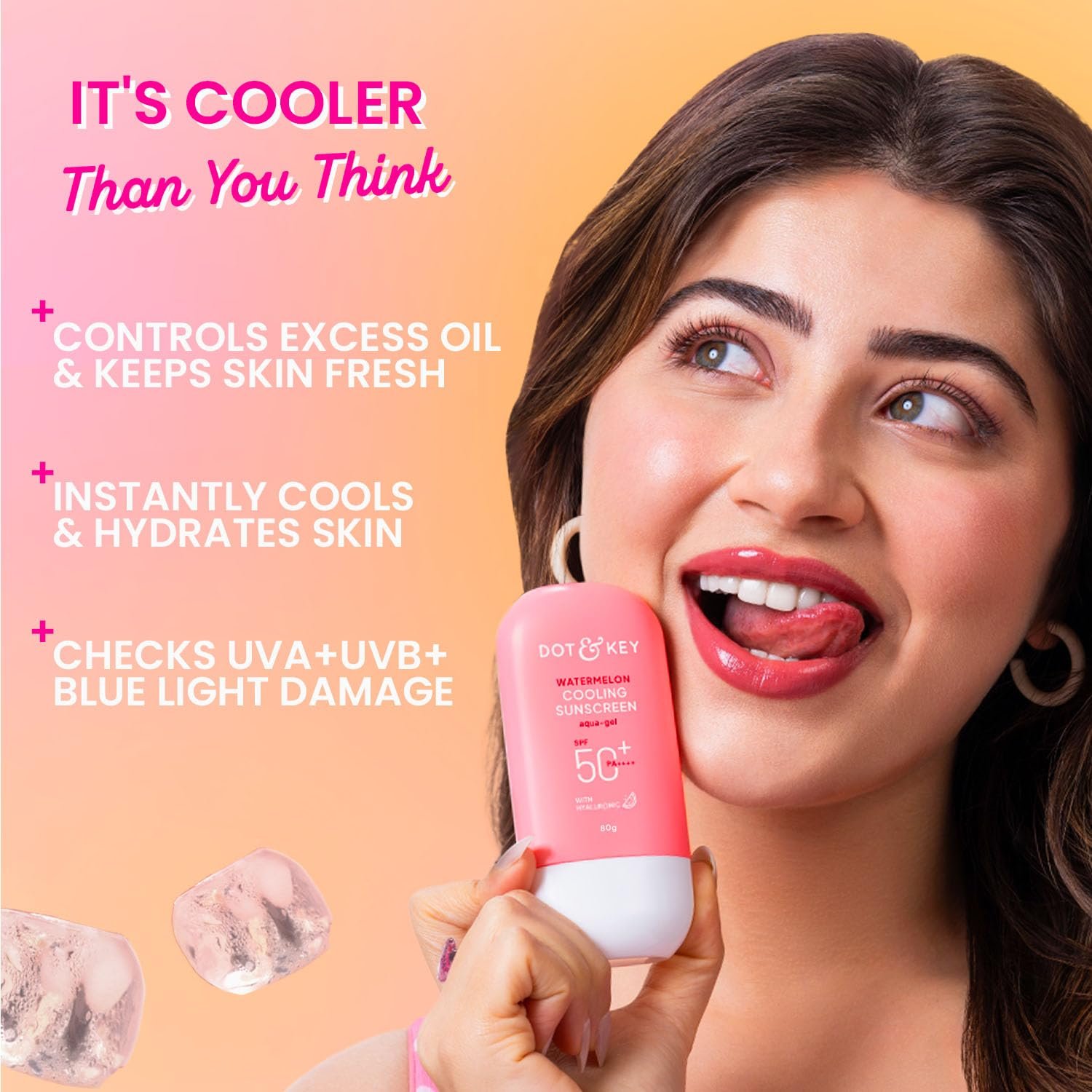 71 u5mxowl. sl1500 Dot & Key Watermelon Cooling Sunscreen In – Vivo Tested SPF 50+ PA++++ | With Hyaluronic Acid, Instantly Cools Skin, Broad Spectrum Protection | Controls Excess Oil, Checks Tanning, No White Cast, All Skin Types | 50g