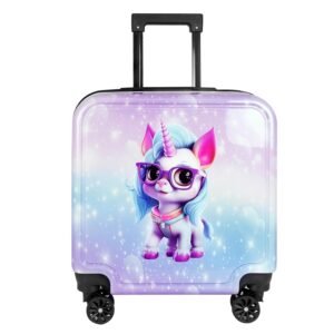 Storite 18 Inches Kids Trolley Bag Hard-Sided Polycarbonate Cute Unicorn Print Spinner Suitcase Cabin Luggage for Kids - 46 cm