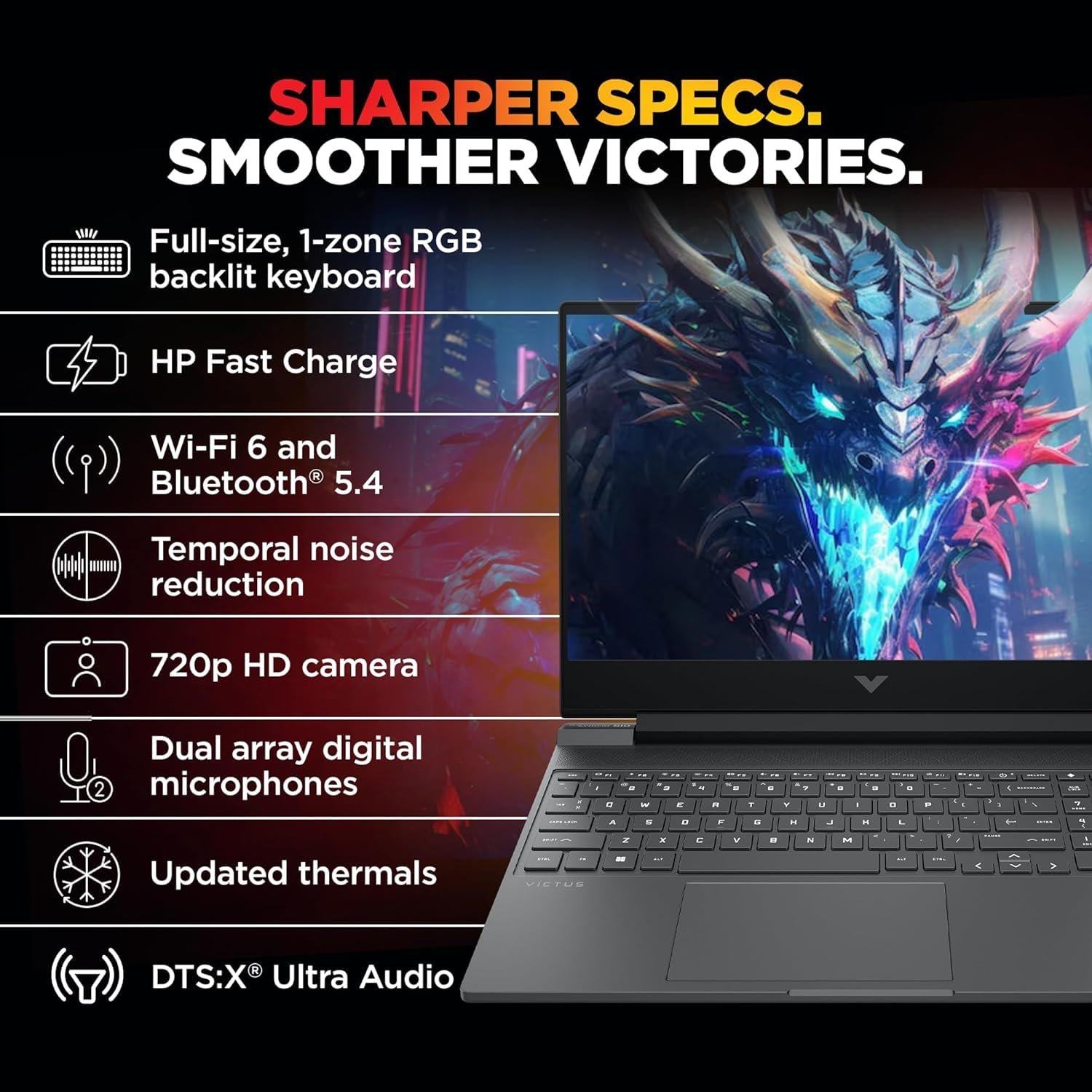 717r84mlxml. sl1500 HP Victus, Intel Core 7 240H, 8GB RTX 5050, 24GB DDR5(Upgradeable) 1TB SSD, FHD, 144Hz, 300 nits, IPS, 15.6/39.6cm, Win11, M365* Office24, Mica Silver, 2.29kg, fa2409TX, RGB Backlit, Gaming Laptop