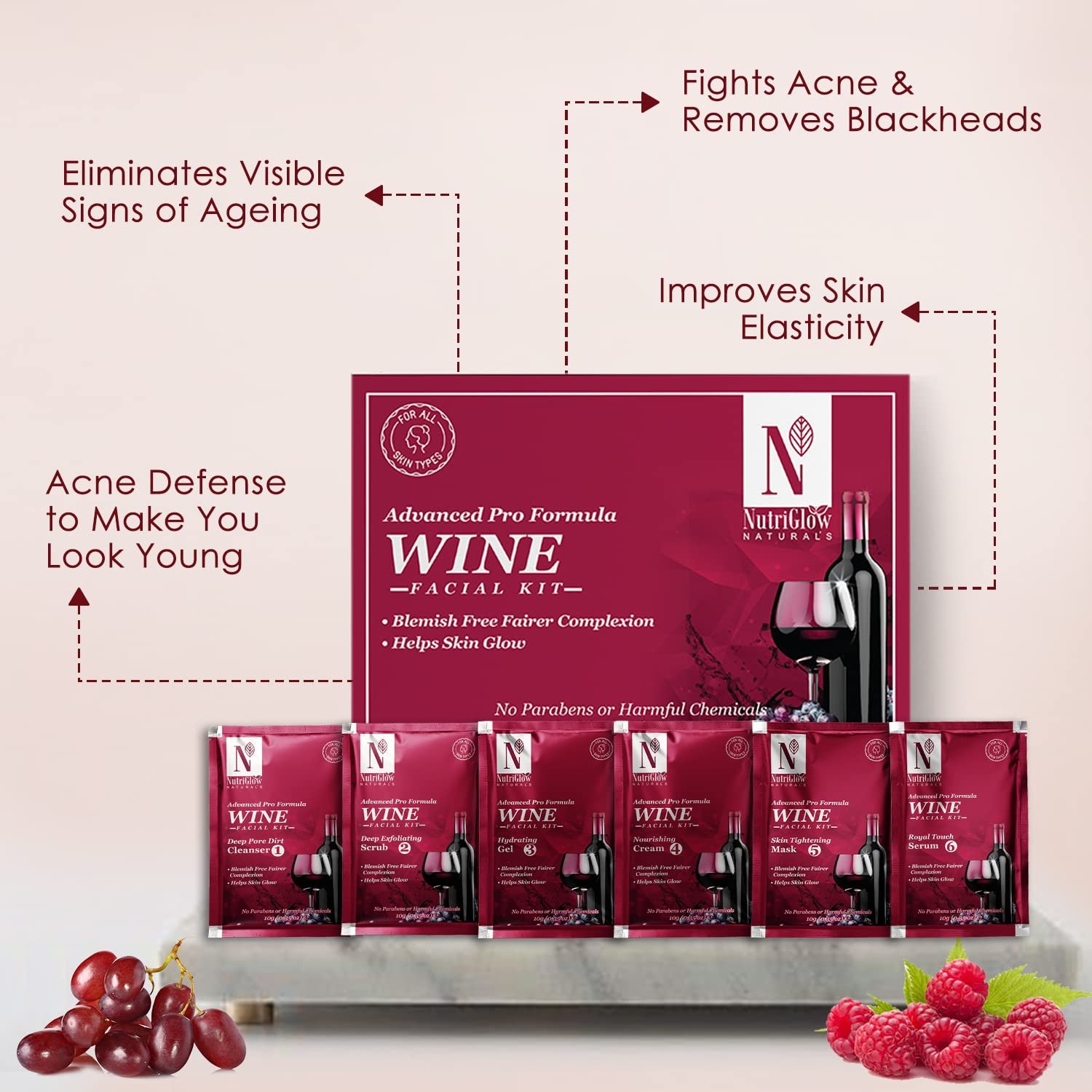 719sb20sxkl. sl1500 NutriGlow NATURALS Advanced Pro Formula Wine Facial Kit For Glowing Skin With Goodness Of Red Grape Extracts, Blemish Free, All Type of Skin Solution for men & women, 60 GM