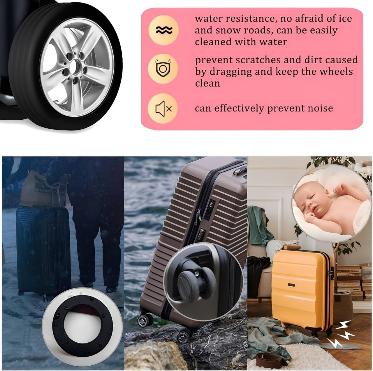 71gll7dxmil. sl1280 ZEPZY Luggage Wheel Silicone Protector Cover 8PCS Trolley Wheel Cover Silicone Shock Absorption Wheel Cover for Trolley Bag Suitcase Wheel Cover Silicone Spinner Wheel Bag/Chair (8 PCS) (Black)