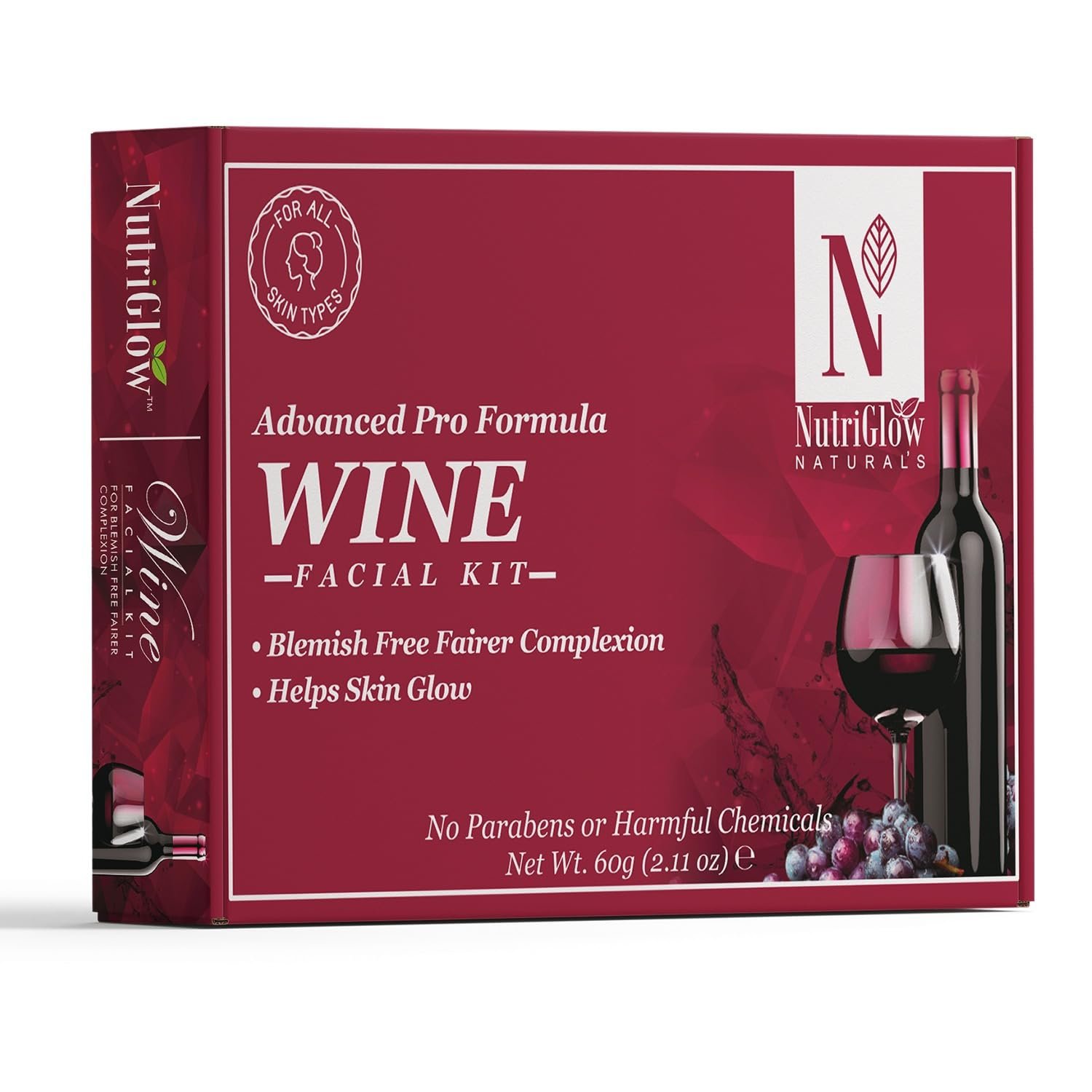 NutriGlow NATURAL'S Advanced Pro Formula Wine Facial Kit For Glowing Skin With Goodness Of Red Grape Extracts, Blemish Free, All Type of Skin Solution for men & women, 60 GM NutriGlow NATURAL'S Advanced Pro Formula Wine Facial Kit For Glowing Skin With Goodness Of Red Grape Extracts, Blemish Free, All Type of Skin Solution for men & women, 60 GM