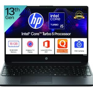 HP 15, 13th Gen Intel Core i5-1334U with Turbo Boost, 16GB DDR4, 512GB SSD, (Win 11 Pro, MSO21 Pro, Black, 1.6 kg), 15.6-inch FHD Laptop, Ultra Durable, Finger Print, Type-C, Quick Heal Anti Virus