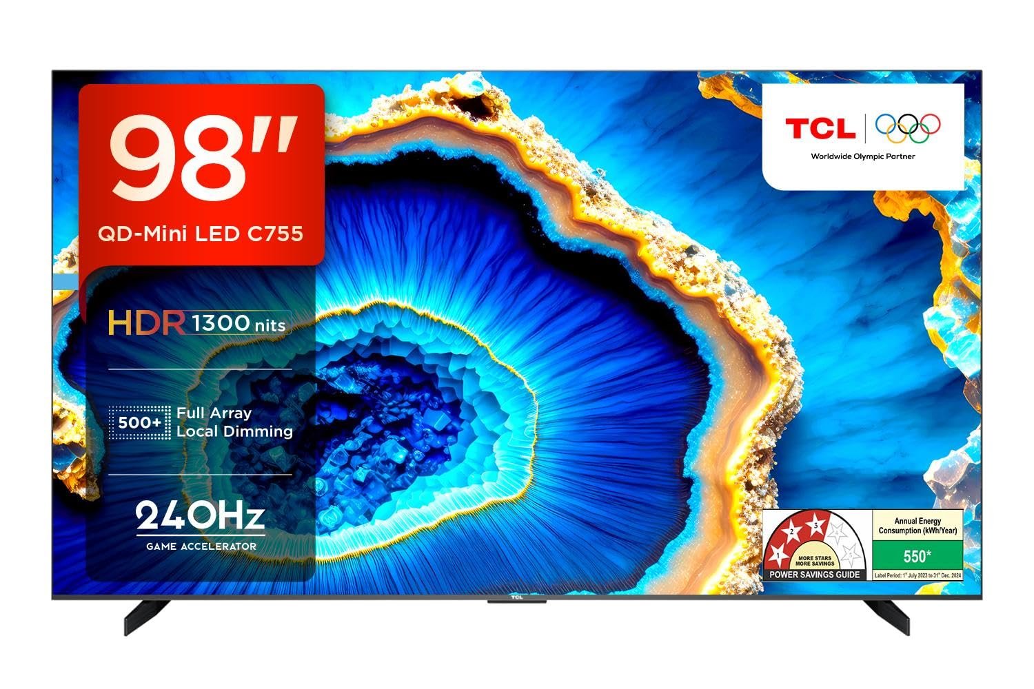 TCL 248 cm (98 inches) 4K Ultra HD Smart QD-Mini LED Google TV 98C755 (Black) TCL 248 cm (98 inches) 4K Ultra HD Smart QD-Mini LED Google TV 98C755 (Black)