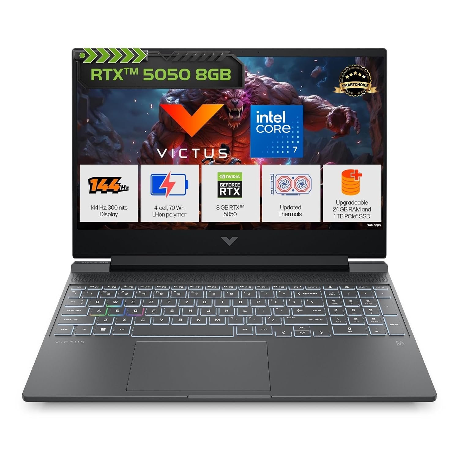 HP Victus, Intel Core 7 240H, 8GB RTX 5050, 24GB DDR5(Upgradeable) 1TB SSD, FHD, 144Hz, 300 nits, IPS, 15.6''/39.6cm, Win11, M365* Office24, Mica Silver, 2.29kg, fa2409TX, RGB Backlit, Gaming Laptop HP Victus, Intel Core 7 240H, 8GB RTX 5050, 24GB DDR5(Upgradeable) 1TB SSD, FHD, 144Hz, 300 nits, IPS, 15.6''/39.6cm, Win11, M365* Office24, Mica Silver, 2.29kg, fa2409TX, RGB Backlit, Gaming Laptop