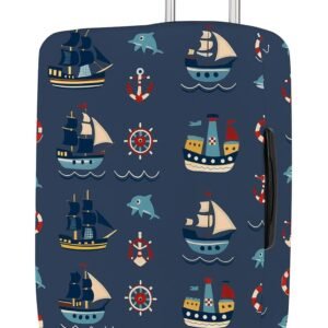 Printed Luggage Cover for Suitcase Stretchable Scratchproof Trolley Bag Protector with Velcro Lock Washable Travel Cover (Only Cover in Product)-Blue Ocean_Blue 1-S