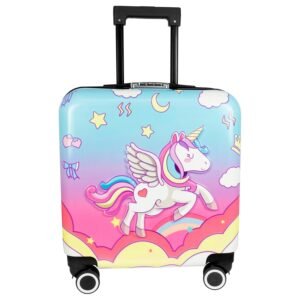Storite 18 Inches Kids Trolley Bag Hard-Sided Polycarbonate Cute Unicorn Print Spinner Suitcase Cabin Luggage for Kids(Pink - 39 x 22 x 39 Cm)