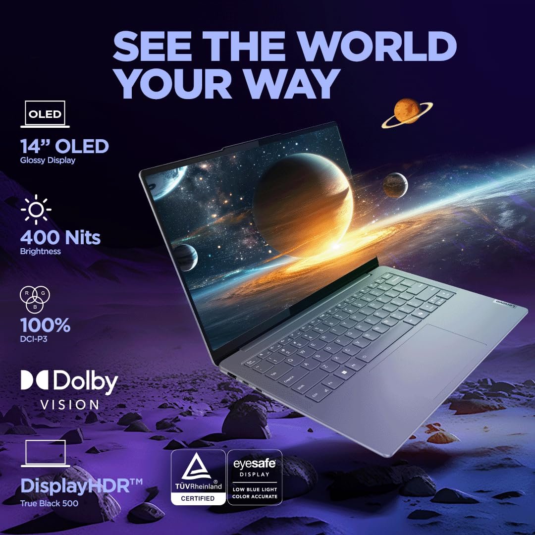 71pzozgkyhl. sl1080 Lenovo Yoga Slim 7, Intel Core Ultra 5 125H, 16GB RAM, 512GB SSD, WUXGA-OLED, AI PC, 14/35.5cm, 2Wx4 Speakers, Windows 11, Office Home 2024, Grey, 1.39Kg, 1Yr ADP Free, 83CV0085IN, AI Powered Laptop