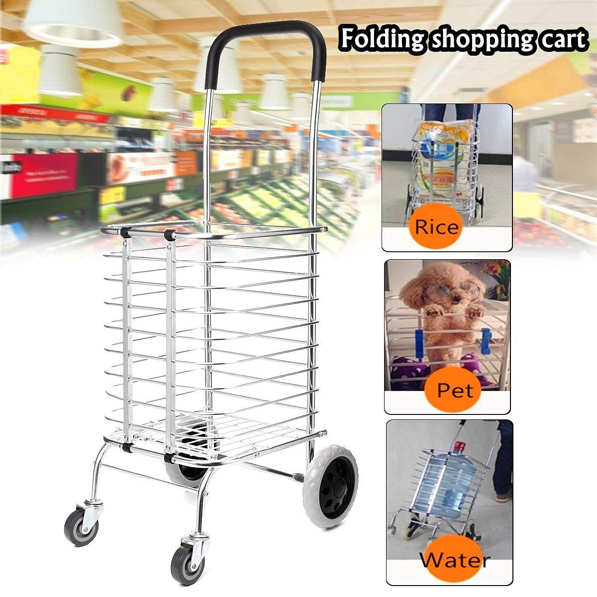 71txzjkwr4l. sl1200 AR Mall 4 Wheel Shopping Trolley for Grocery Foldable Cart Portable Vegetable Shopping Trolley with Wheels Luggage Transfer Trolley Shopping Mall Super Market Hand Truck Cart for Home (4 Wheel)