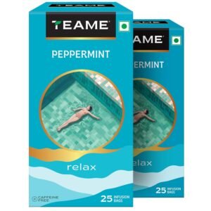 TE-A-ME Peppermint Tea Bags, 50 Pieces (2 Boxes x 25 Tea Bags = 50 Tea Bags) | Soothing Herbal Tea Blend | 100% Natural Ingredients - Peppermint Tea Leaves and Licorice Roots | Caffeine-Free Herbal Infusion