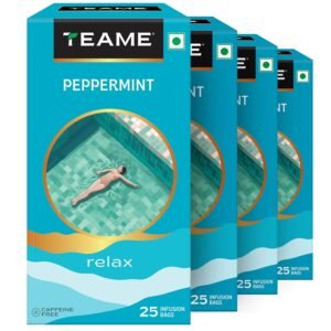 TE-A-ME Peppermint Tea Bags, 100 Pieces (4 Boxes x 25 Tea Bags = 100 Tea Bags) | Soothing Herbal Tea Blend | 100% Natural Ingredients - Peppermint Tea Leaves and Licorice Roots | Caffeine-Free Herbal Infusion