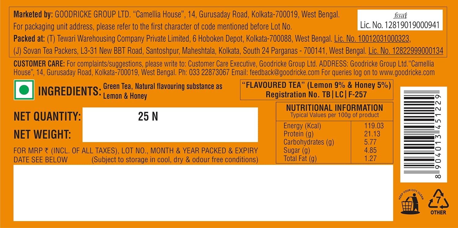 818v1xjiy8l. sl1500 Goodricke Symphony Green Tea – 25 Tea Bags (Pack of 2) | Lemon & Honey Flavour | Pure & Natural Detoxifying & Boost Immunity | Premium green tea loose leaf | Increases Metabolism