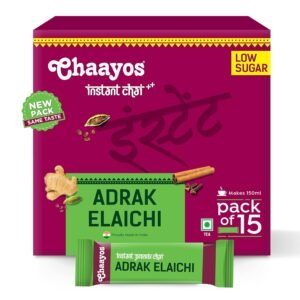 Chaayos Instant Tea Premix - Adrak Elaichi Flavour - Low Sugar (12g * 15 sachet) (Makes 150ml), Ginger Powder, Eliachi Powder, Premix Tea, Desi Chai