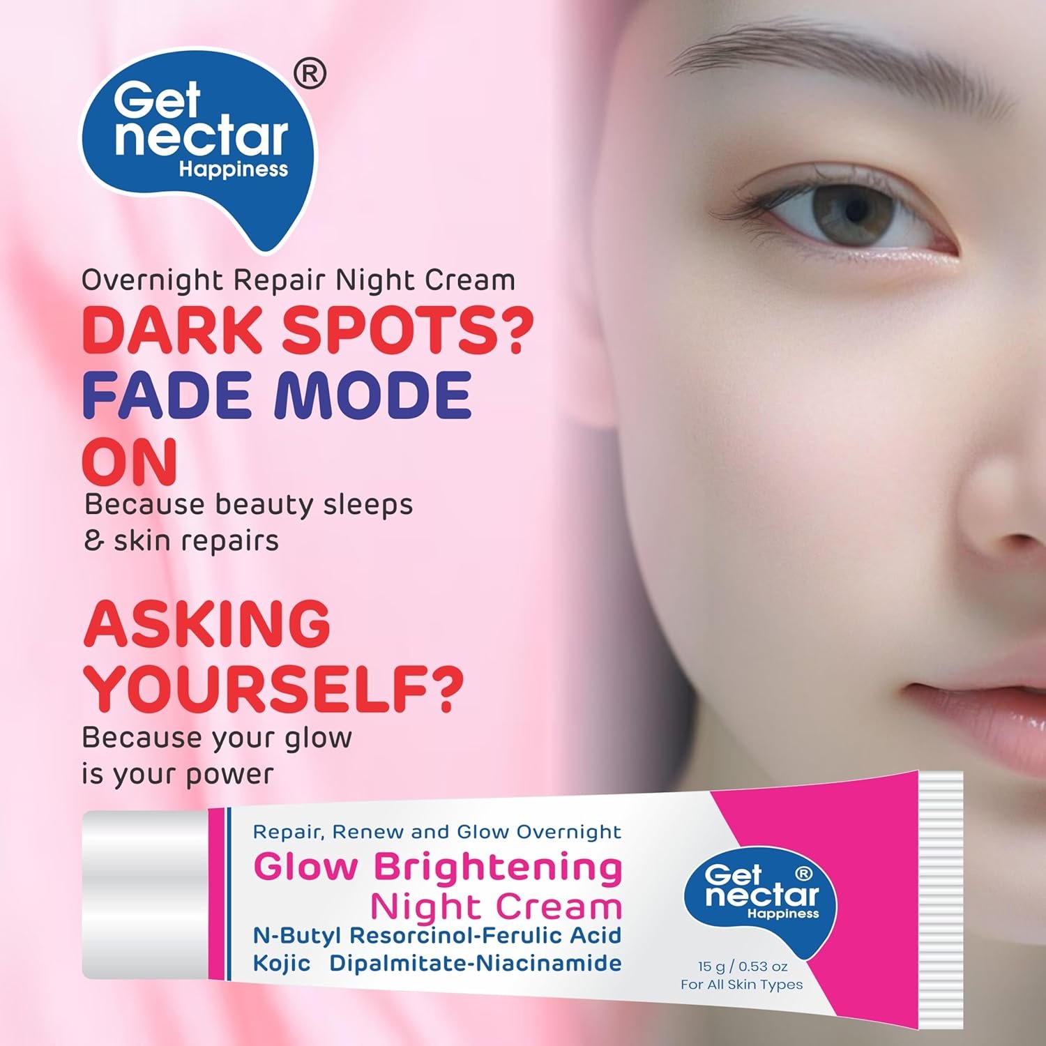 81sd6bzqfyl. sl1500 Get Nectar Happiness Glow Brightening Day & Night Cream Duo with Glutathione, Alpha Arbutin, Niacinamide, Kojic Acid & Ferulic Acid for Dark Spots, Pigmentation, Tan Removal & Glowing Skin for Men & Women Lightweight & Non-Greasy 15×2=30g Each