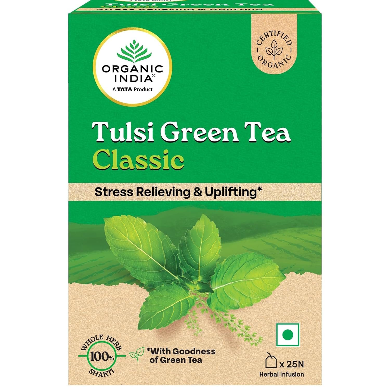 Delhi Nursery Plants A TATA Product - Organic India Tulsi Green Tea Classic - 25 Tea Bags, Uplifts Mood, Rich in Antioxidants, Blend of Rama, Krishna & Vana Tulsi, Certified Organic Delhi Nursery Plants A TATA Product - Organic India Tulsi Green Tea Classic - 25 Tea Bags, Uplifts Mood, Rich in Antioxidants, Blend of Rama, Krishna & Vana Tulsi, Certified Organic