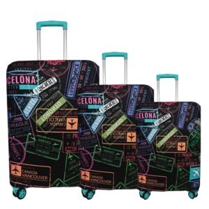 Printed Luggage Cover for Suitcase Stretchable Scratchproof Trolley Bag Protector with Velcro Lock Washable Travel Cover (Only Cover in Product)-Black Berlin_Black 6-3-Size Combo