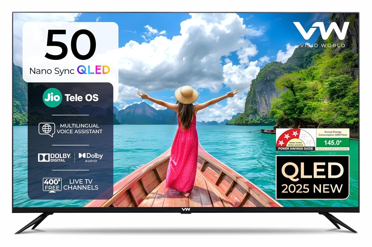 VW 127 cm (50 inches) Nano Sync Series 4K Ultra HD Smart JioTele OS QLED TV VW50JQ1 (Black) VW 127 cm (50 inches) Nano Sync Series 4K Ultra HD Smart JioTele OS QLED TV VW50JQ1 (Black)