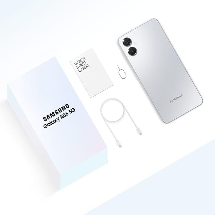 31q5qvrrdkl Samsung Galaxy A06 5G Light Gray 4GB RAM 64GB ROM with 6.7 inch HD Plus 90Hz Display, 50MP Dual Camera, 8MP Front Camera, MTK D6300 Processor, 5000mAh Battery, Side Fingerprint, One UI 7.0