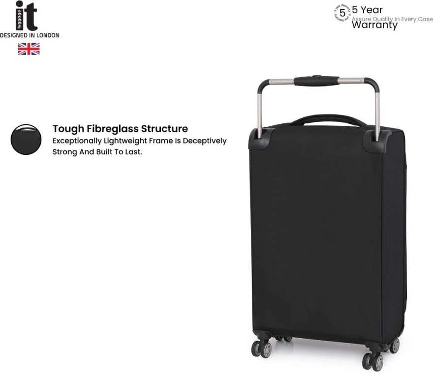 41milvbtjcl it luggage Debonair Worlds Lightest Bag 70 cms Medium Check-in Polyester Softsided 8 Wheels Spinner Luggage/Suitcase/Trolley Bag for Travel with Lock- Black