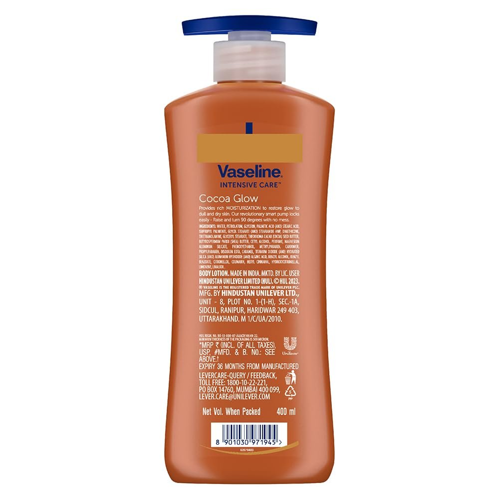 5147urn1cul. sl1000 Vaseline Cocoa Glow Serum In Lotion, 400 ml | 100% Pure Cocoa & Shea Butter for Glowing & Soft Skin