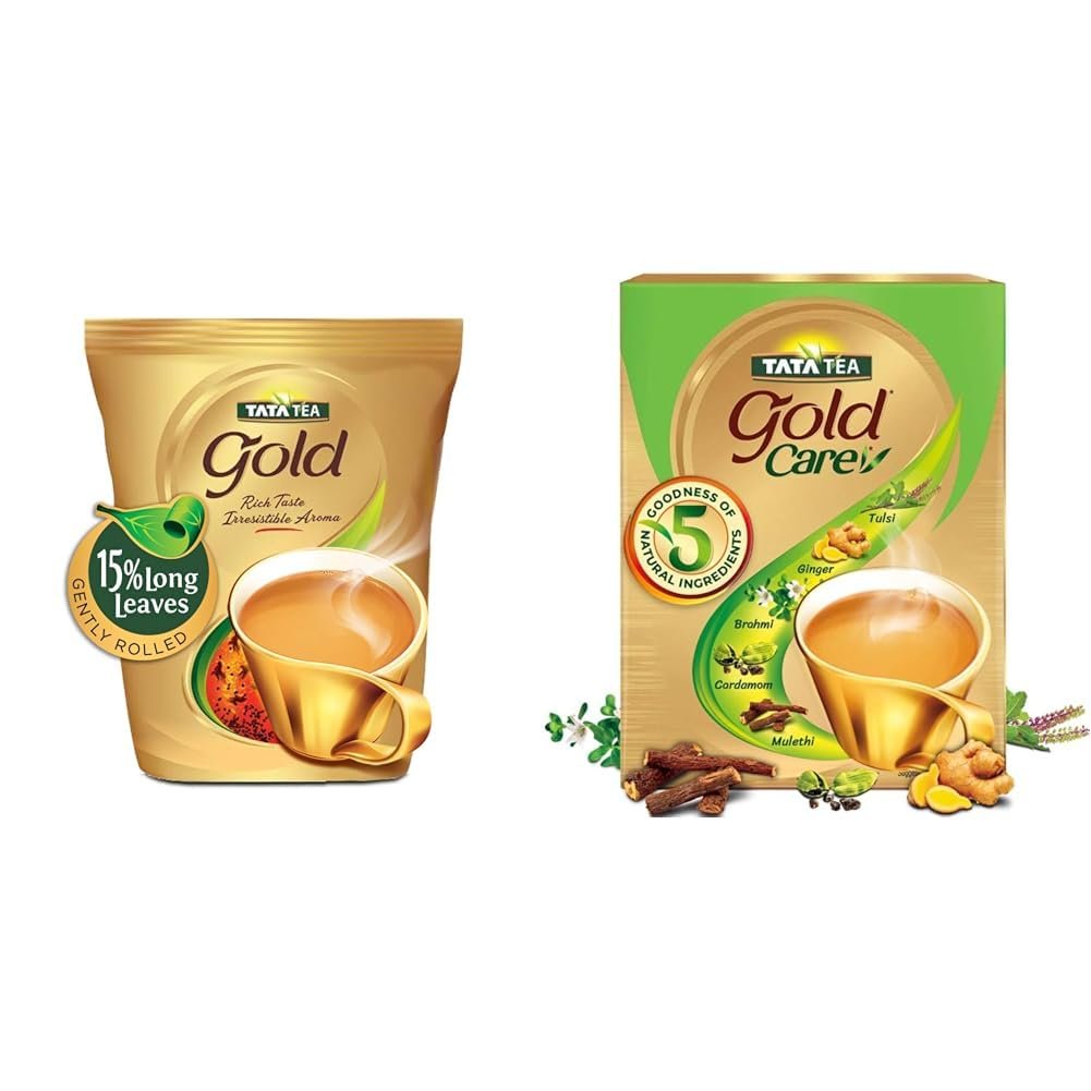 Tata Tea Gold 1kg, Premium Assam Teas With Gently Rolled Aromatic Long Loose Leaves, Rich & + Tata Tea Gold Care 500 gram, Goodness Of Cardamom, Ginger Powder, Tulsi, Brahmi & Mulethi, Tata Tea Gold 1kg, Premium Assam Teas With Gently Rolled Aromatic Long Loose Leaves, Rich & + Tata Tea Gold Care 500 gram, Goodness Of Cardamom, Ginger Powder, Tulsi, Brahmi & Mulethi,