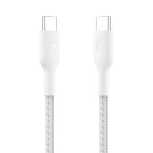 Belkin Apple Certified USB-C to USB-C Braided Nylon Cable 1 Meter | Fast Charging Cable | Type C Charger Cable for iPhone 17, 16, Galaxy S25, Pixel 9, MacBook, iPad Pro | 2 Years Warranty | White