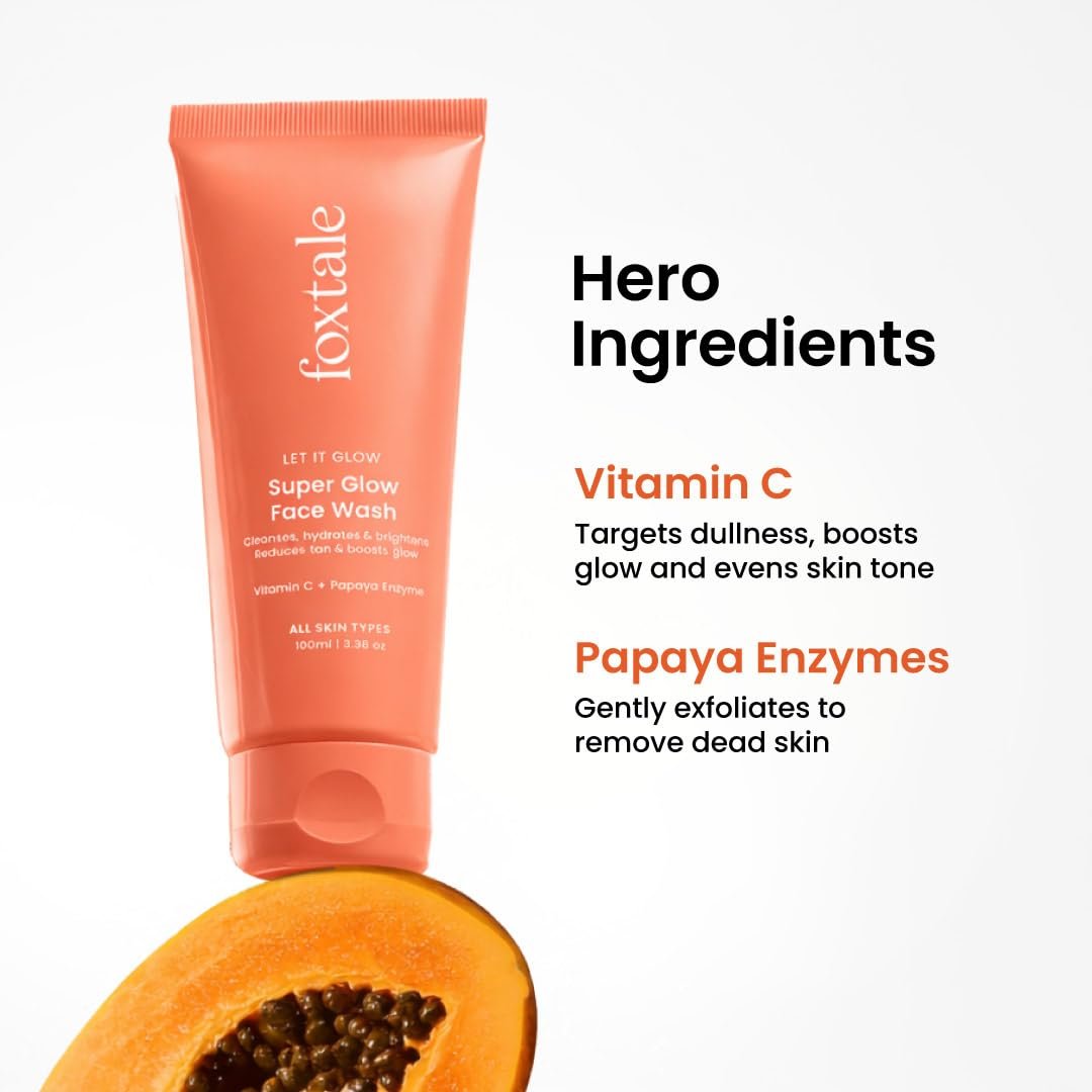 51fmdbsrvfl. sl1080 Foxtale Super Glow Detan Face Wash with Vitamin C & Papaya enzyme, Tan Removal, Brightens & Reduces Pigmentation, Gentle Exfoliation | Face Wash for Men & Women | All Skin Types – 100ml