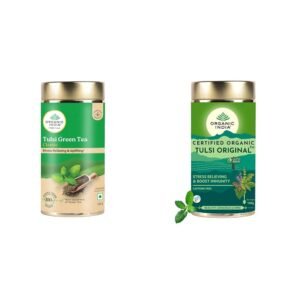A TATA Product - Organic India Tulsi Green Tea Classic Loose Leaves - 100g, Stress Relieving, Uplift + Organic India the Tulsi Original - 100 G