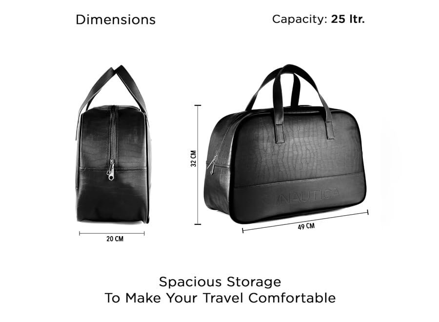 51jtszcpyel Nautica Unisex 25L PU Duffle Bag for Travel | Stylish Leatherette Cabin Luggage with Smooth Zippers | Compact, Comfortable & Spacious for Weekend Trips, Gym & Everyday Use | Black