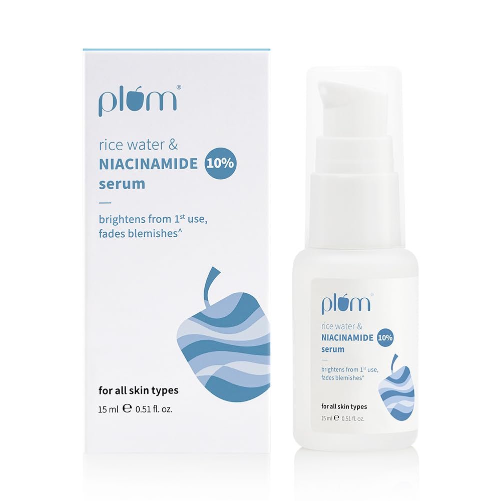 Plum 10% Niacinamide Serum with Rice Water | Provides Clear, Glowing & Brightening Skin | for Acne Prone, Combination, Oily & Sensitive Skin | Oil Control & Anti Acne Face Serum for Women & Men | 15ml Plum 10% Niacinamide Serum with Rice Water | Provides Clear, Glowing & Brightening Skin | for Acne Prone, Combination, Oily & Sensitive Skin | Oil Control & Anti Acne Face Serum for Women & Men | 15ml