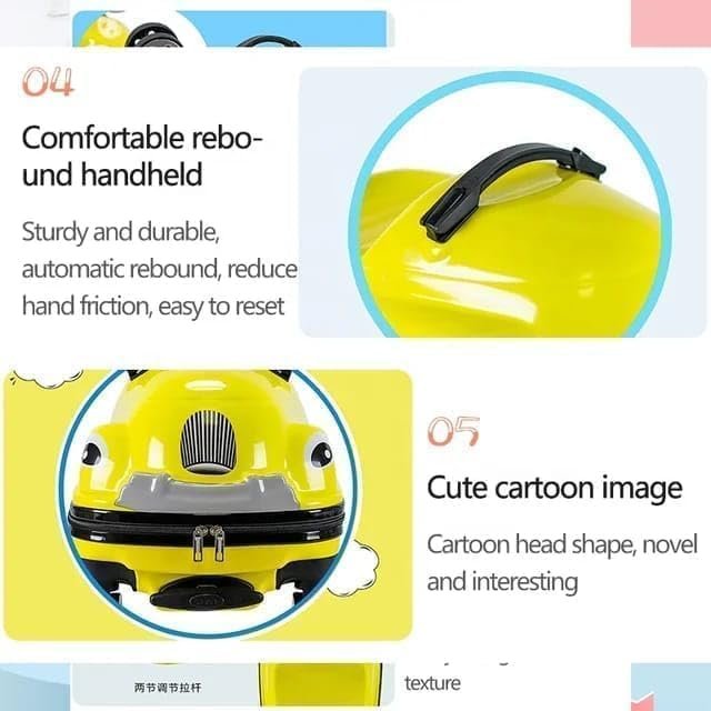 51mjh8tzsql 18-Inch Kids Ride-On Suitcase, Cute Car-Shaped Trolley Bag with 360° Universal Wheels, Lightweight Hard Shell Travel Luggage for Children, Portable Riding Cabin Suitcase