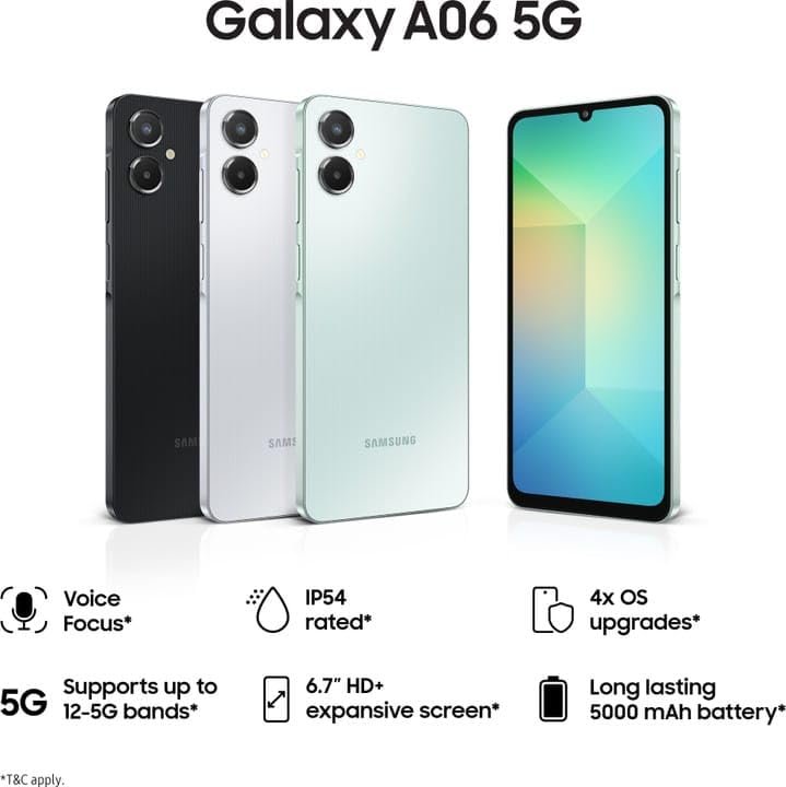 51sswdgsryl Samsung Galaxy A06 5G Light Gray 4GB RAM 64GB ROM with 6.7 inch HD Plus 90Hz Display, 50MP Dual Camera, 8MP Front Camera, MTK D6300 Processor, 5000mAh Battery, Side Fingerprint, One UI 7.0
