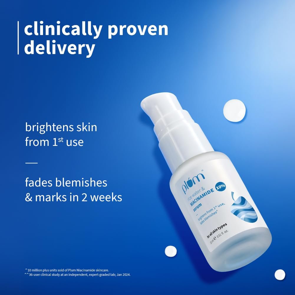 51ucdlikawl. sl1001 Plum 10% Niacinamide Serum with Rice Water | Provides Clear, Glowing & Brightening Skin | for Acne Prone, Combination, Oily & Sensitive Skin | Oil Control & Anti Acne Face Serum for Women & Men | 15ml