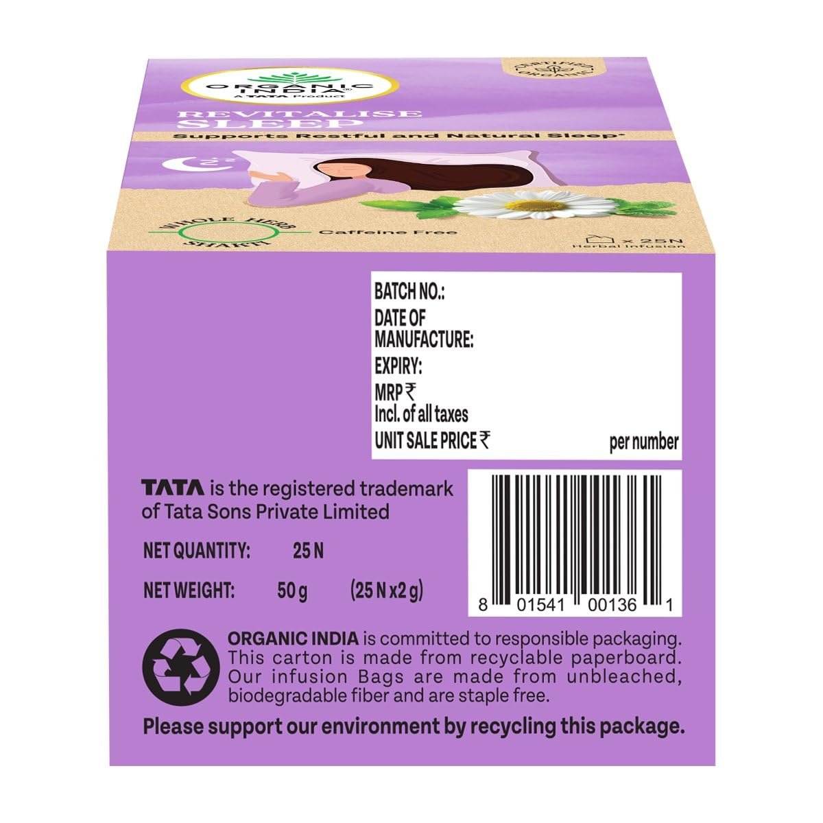 61e7gntrabl. sl1200 Organic India Revitalise Sleep Herbal Infusion, Pack of 25 Infusion Bags, Supports Restful & Natural Sleep, Calming Herbal Blend with Chamomile & Tagara, Whole Herb Formulation, Certified Organic, Caffeine Free