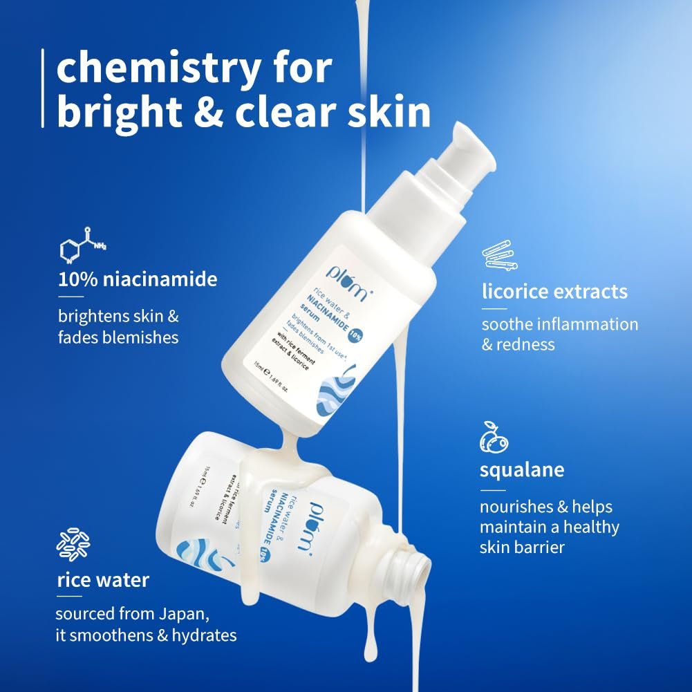 61kgpagozl. sl1001 Plum 10% Niacinamide Serum with Rice Water | Provides Clear, Glowing & Brightening Skin | for Acne Prone, Combination, Oily & Sensitive Skin | Oil Control & Anti Acne Face Serum for Women & Men | 15ml