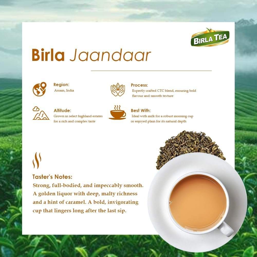 61kf6 poxjl. sl1000 Birla Jaandaar Premium CTC Tea | Strong Kadak Chai with Refreshing Taste & Extra Bold Character | Assam Black Tea | Loose Leaf | 2 X 250grams