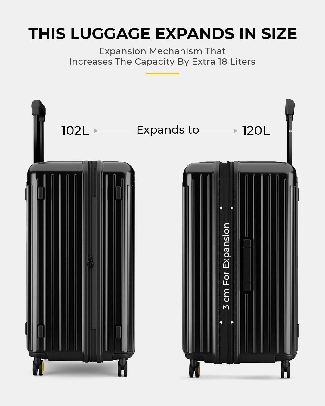 61lkgvq8ykl. sl1350 EUME Trunk Check in Trolley Bags for Travel Medium Size | 66cm to 74cm Expandable Trolley Bag | Polycarbonate 8 Silentrun Spinner Wheels Suitcase | Premium Trolley Bags for Travel (Charcoal Black)