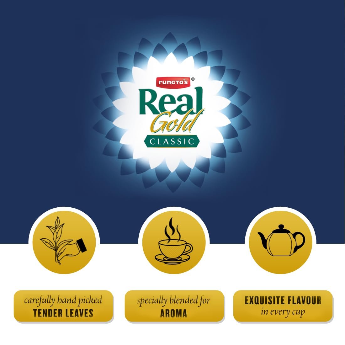 61rhxqlcp l. sl1100 Rungtas Real Gold Classic Tea – 250g | Premium Blend of Fresh Kadak Ctc Chai | Blend of 10% Darjeeling Premium Black Long Leaf