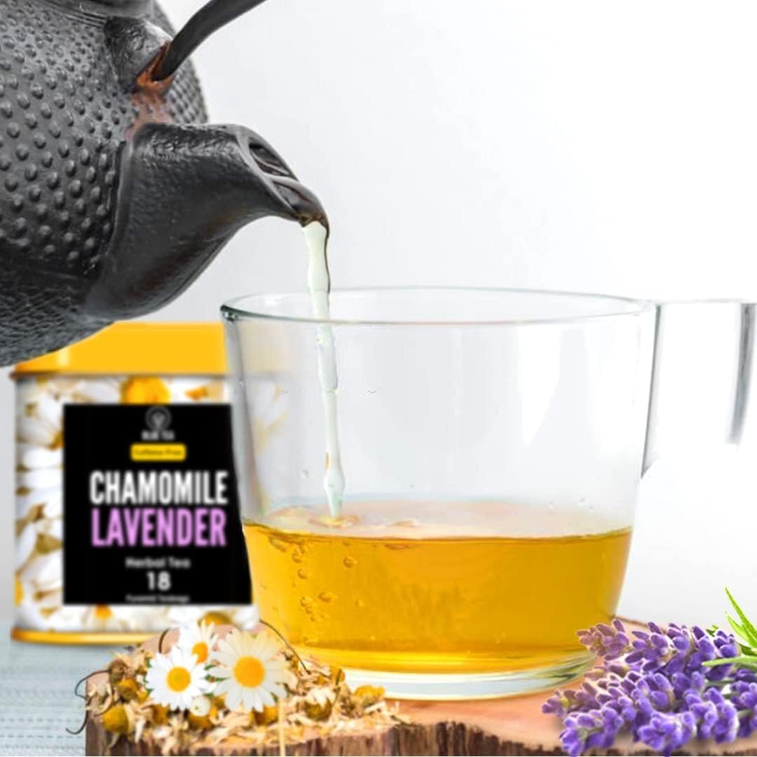61thws9tvzl. sl1080 BLUE TEA – Chamomile Lavender Tea – 18 Tea Bags – Plant Based | SLEEP TEA | Herbal Tea – Caffeine Free – Flower Based – Non-Bitter – Non-GMO | Featured In Shark Tank | Premium Tin Pack