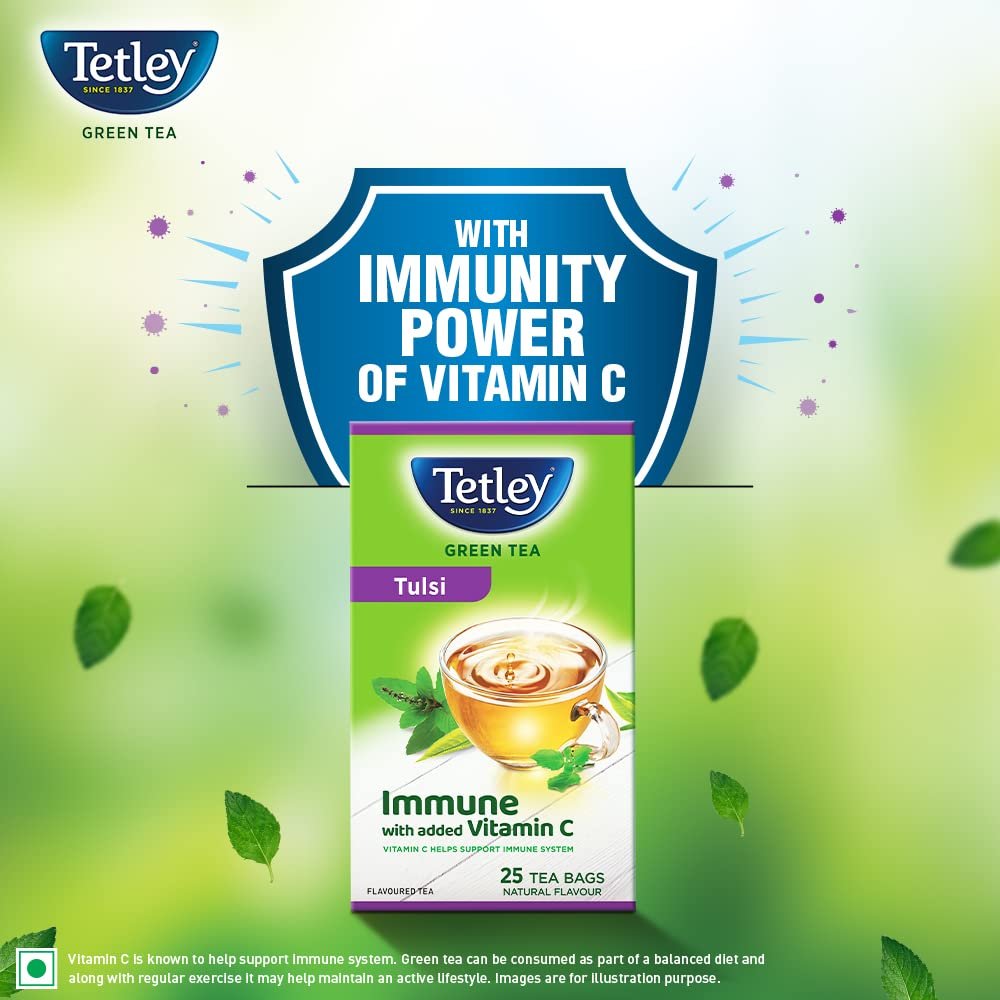 61w7b4k9rhl. sl1000 Tetley | Original | Rich Taste of Assam Tea |100 Tea Bags | 1.7g Each & Tetley Green Tea Immune Tulsi | With Added Vitamin C | Natural Flavour | 25 Tea Bags
