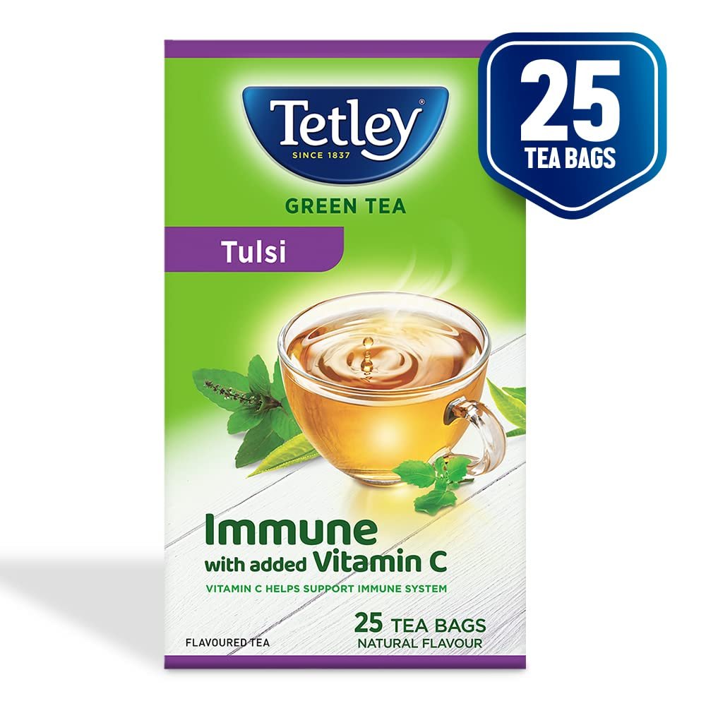 61xmgqkem0l. sl1000 Tetley | Original | Rich Taste of Assam Tea |100 Tea Bags | 1.7g Each & Tetley Green Tea Immune Tulsi | With Added Vitamin C | Natural Flavour | 25 Tea Bags