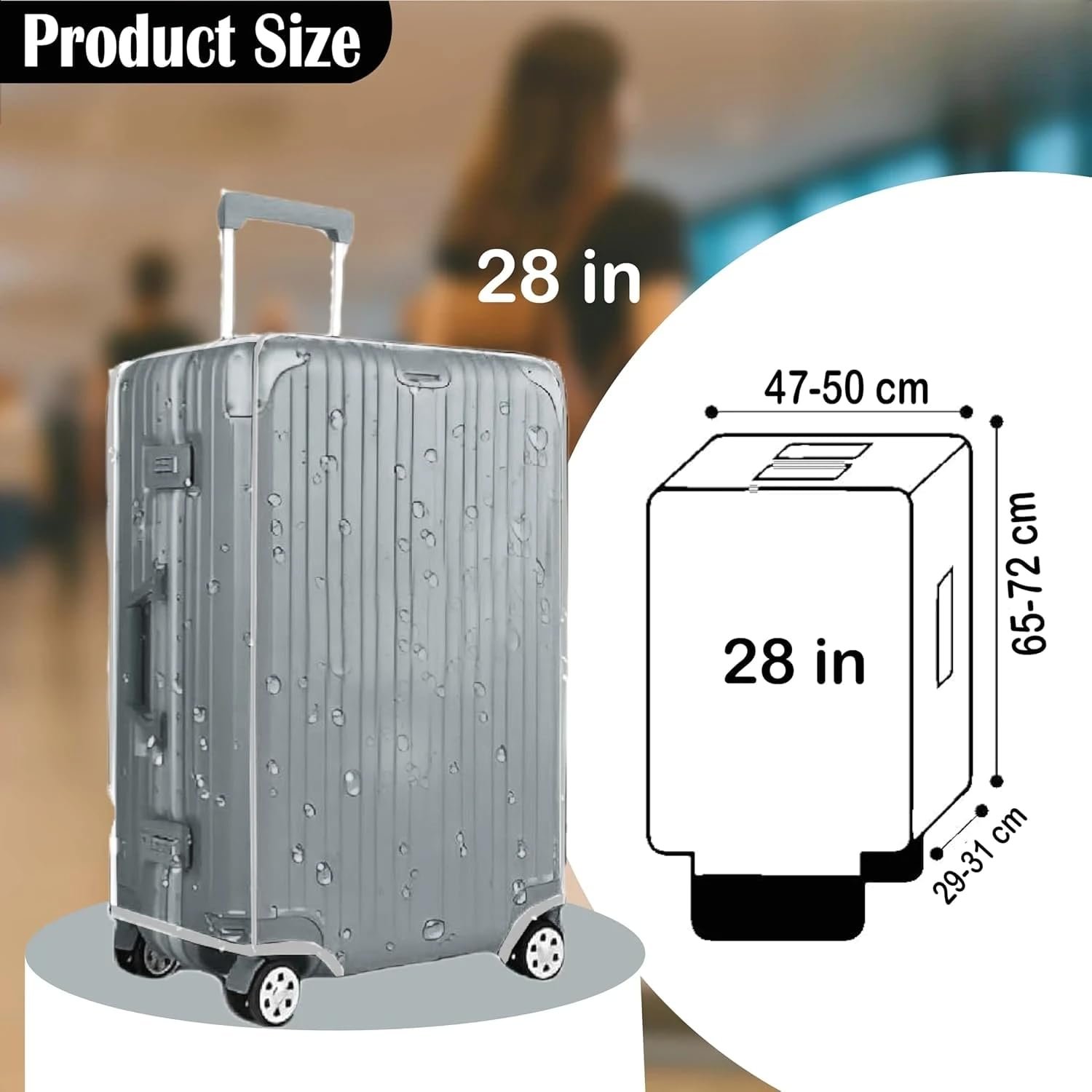 61gzdataajl. sl1500 28 inch Trolley Bag Cover/Suitcase Bag Cover/Waterproof Dustproof Luggage Covers/Zippered Clear PVC Suitcase Covers Protectors (Pack of 1) (28 inch) (Heavy Quality)